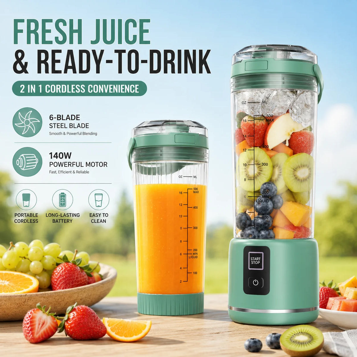 Cordless Rechargeable Portable Blender For Smoothies And Shakes