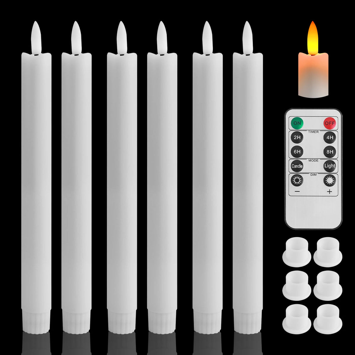 Flameless Taper Candles LED Battery Operated with Remote Timer Ivory LED Candlesticks 3D Flickering Realistic Christmas Wedding Party Home Fireplace Decor 6 Pack