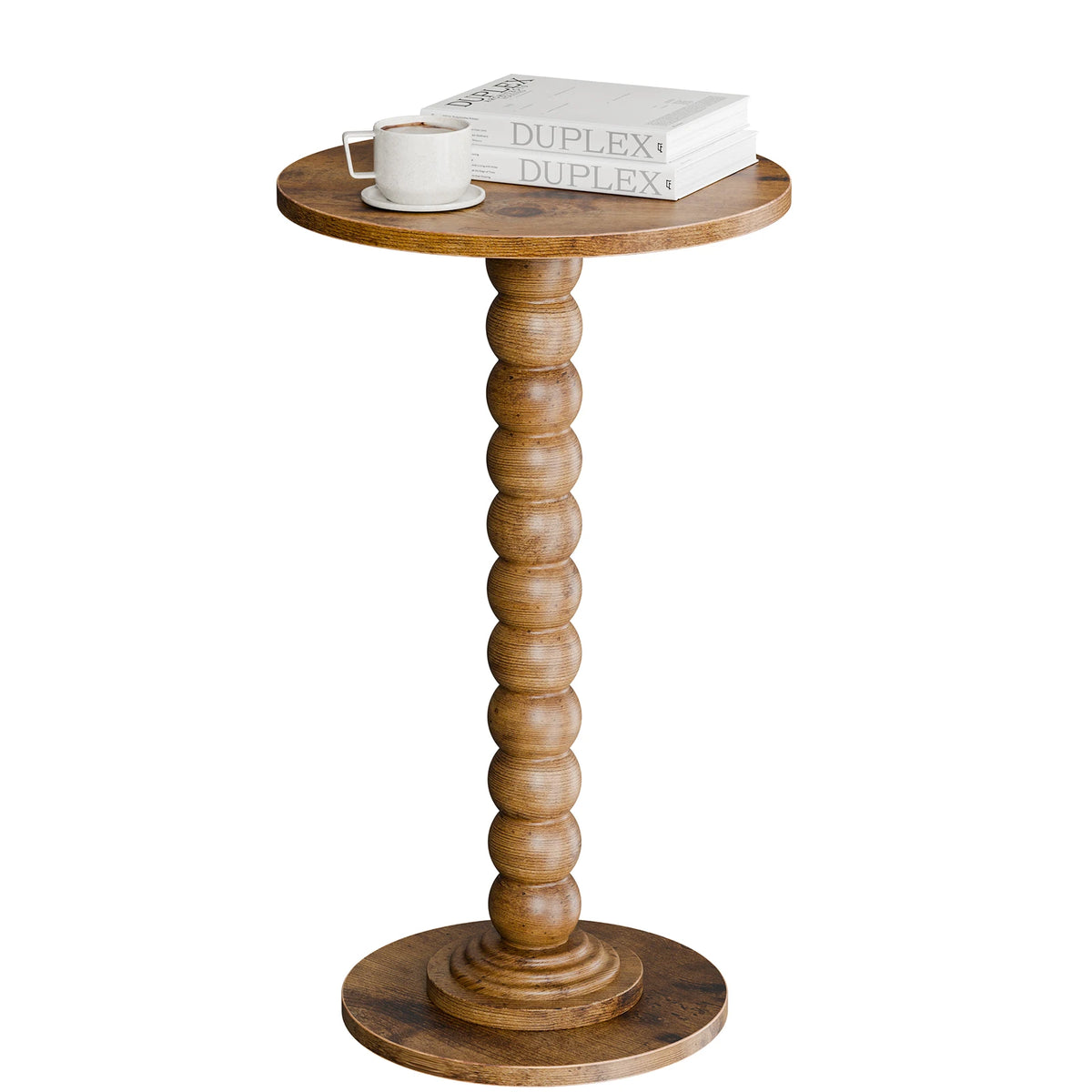 JHK Round Side Table With Solid Wood Legs Storage Shelf