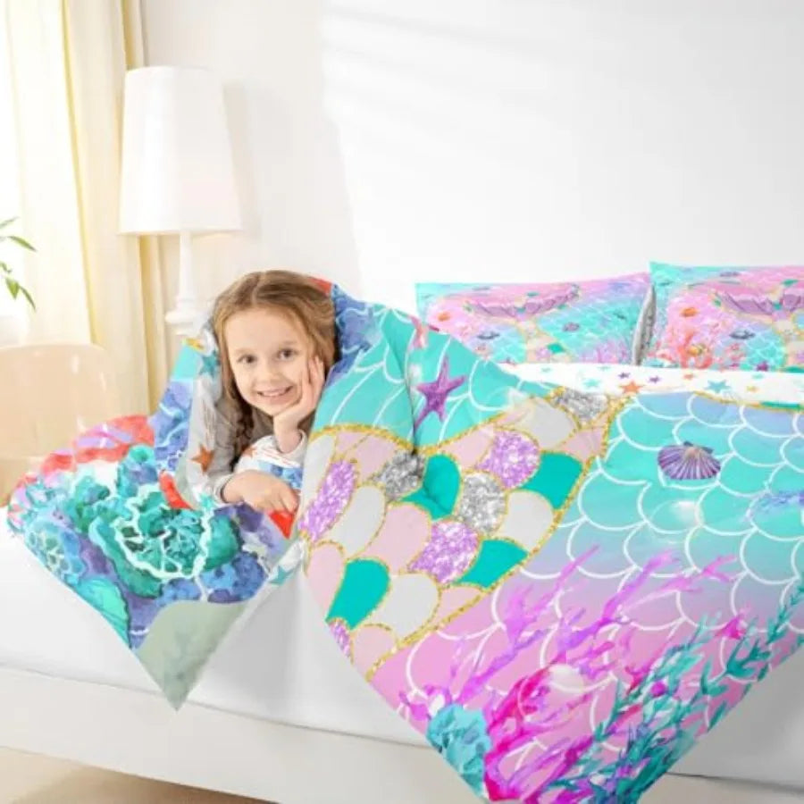 Mermaid Tail Fish Scale Comforter Set With Two Pillowcases