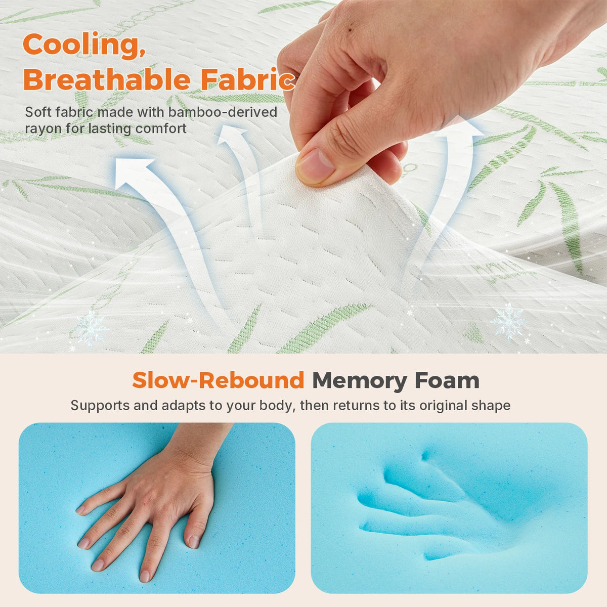 MCQ Dual Layer Gel Memory Foam Mattress Topper Cooling Cover