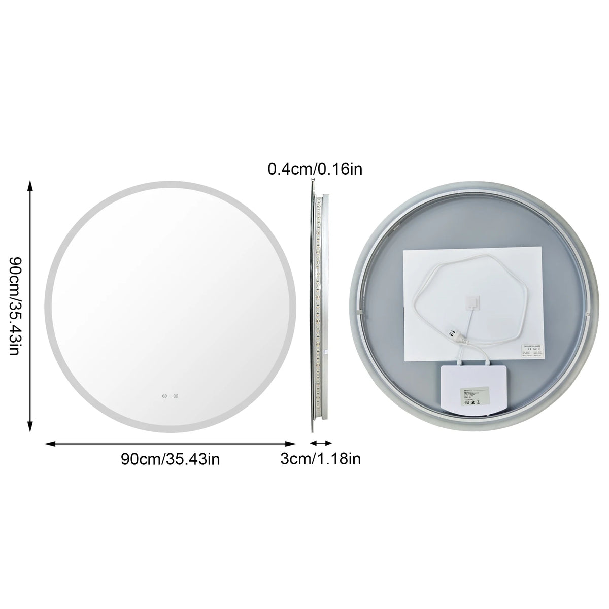 Round LED Bathroom Mirror With Anti Fog Dimmable Backlighting