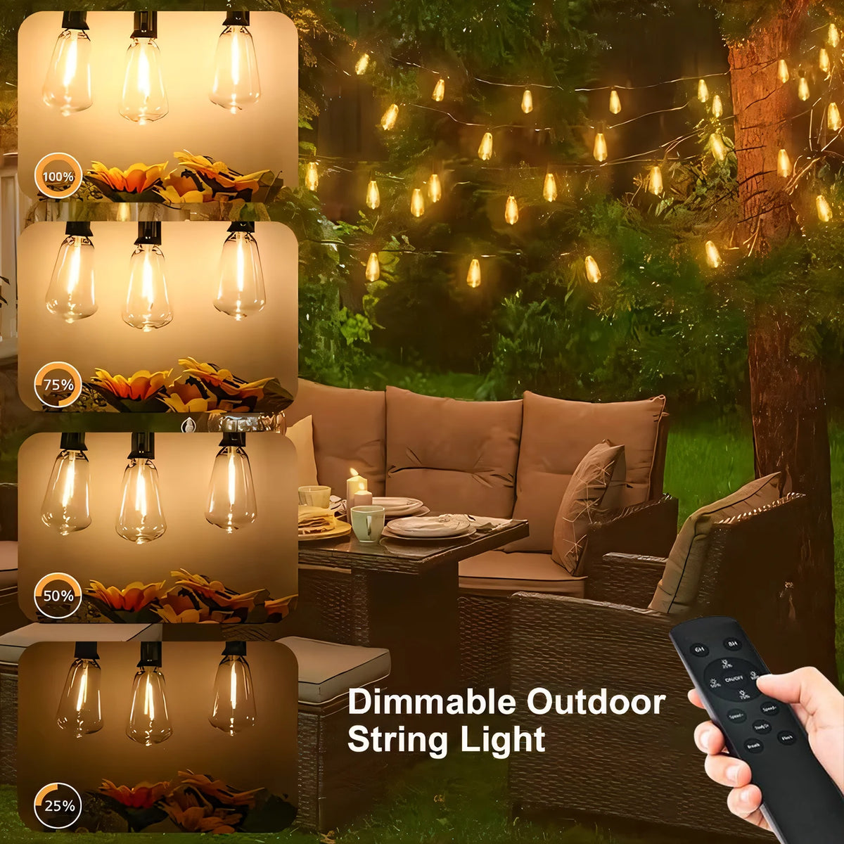 Solar Powered Waterproof Outdoor String Lights With Remote Control
