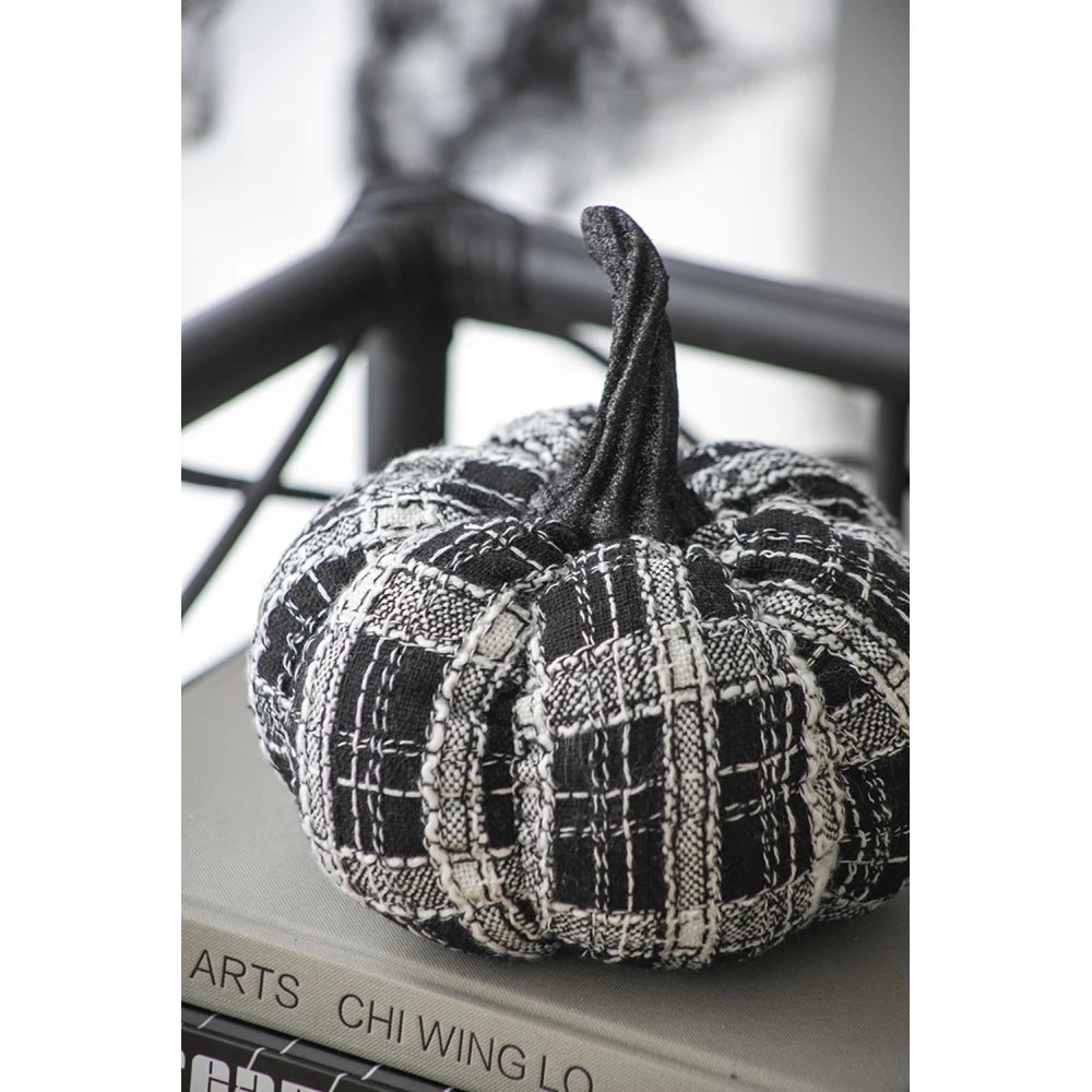 Set of 2 Fabric Lighted Plaid Pumpkins for Halloween Decor
