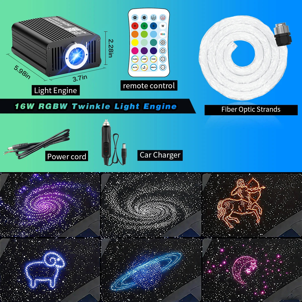VASTFIRE RGBW Fiber Optic Star Ceiling Light Kit Music Sync