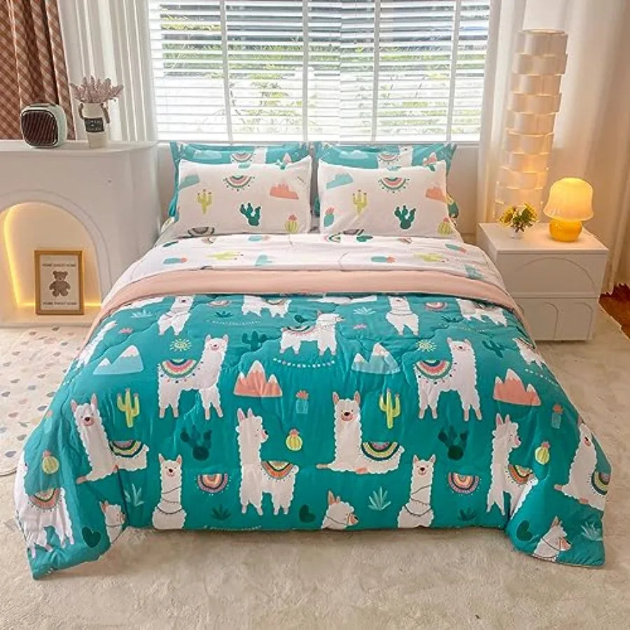 Cute Alpaca Cactus Tropical Plant Bedding Set for Kids