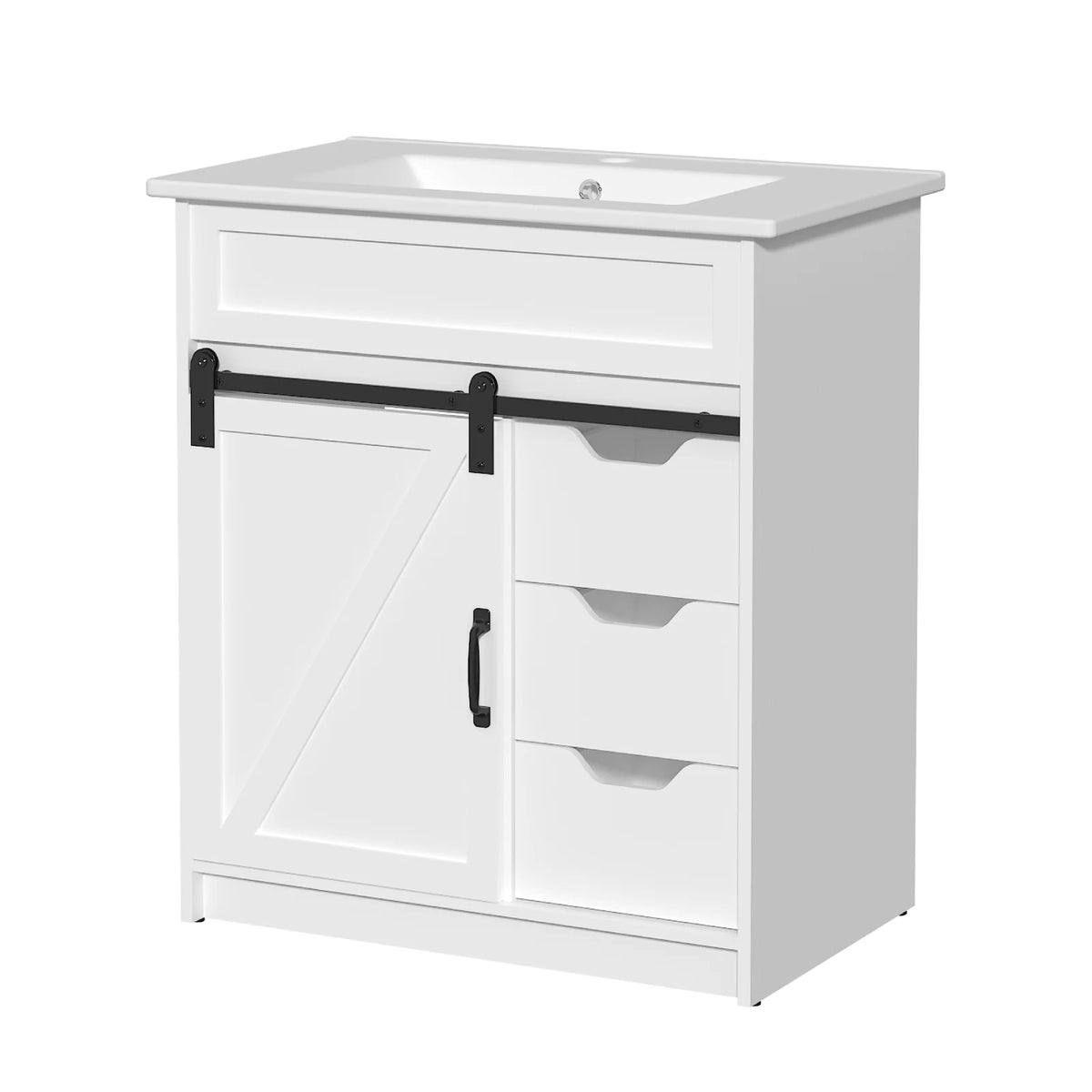 EVOKEDEN Farmhouse Bathroom Vanity With Sink And Barn Door Storage