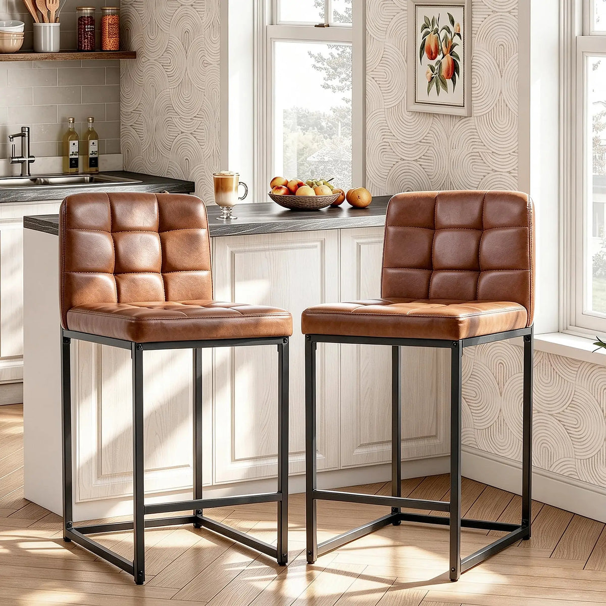 HiMISS Faux Leather Counter Height Bar Stools With Backrests