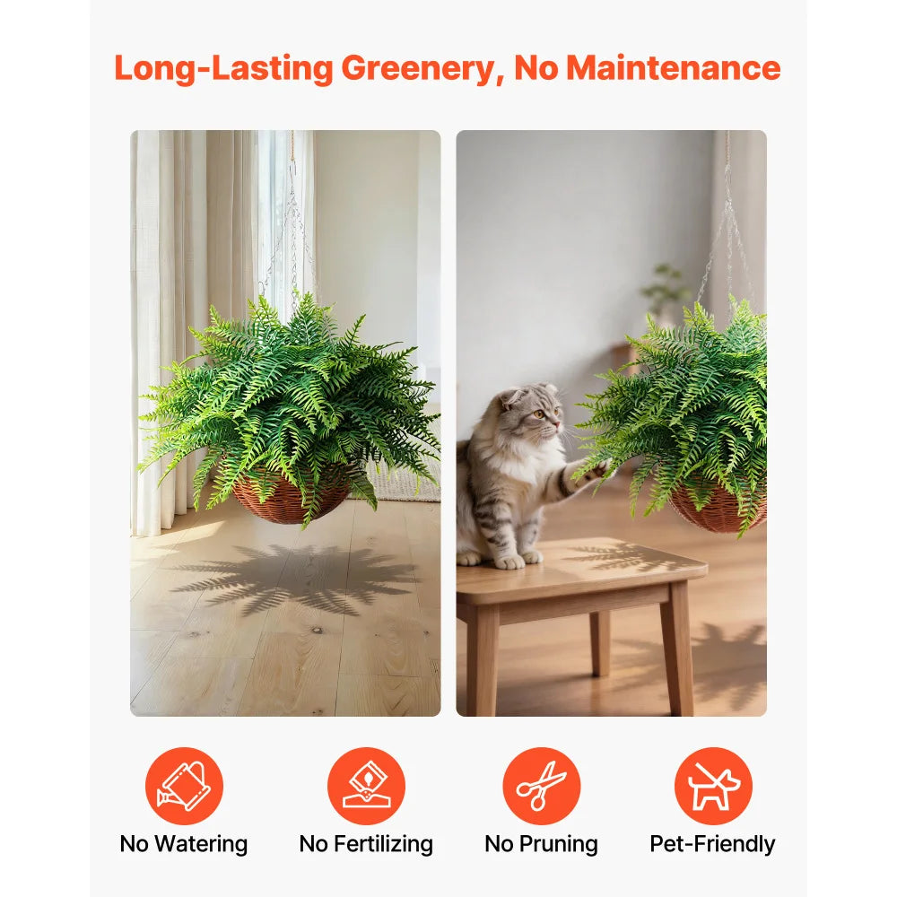 Artificial Hanging Boston Fern Plants Faux Greenery Home Decor