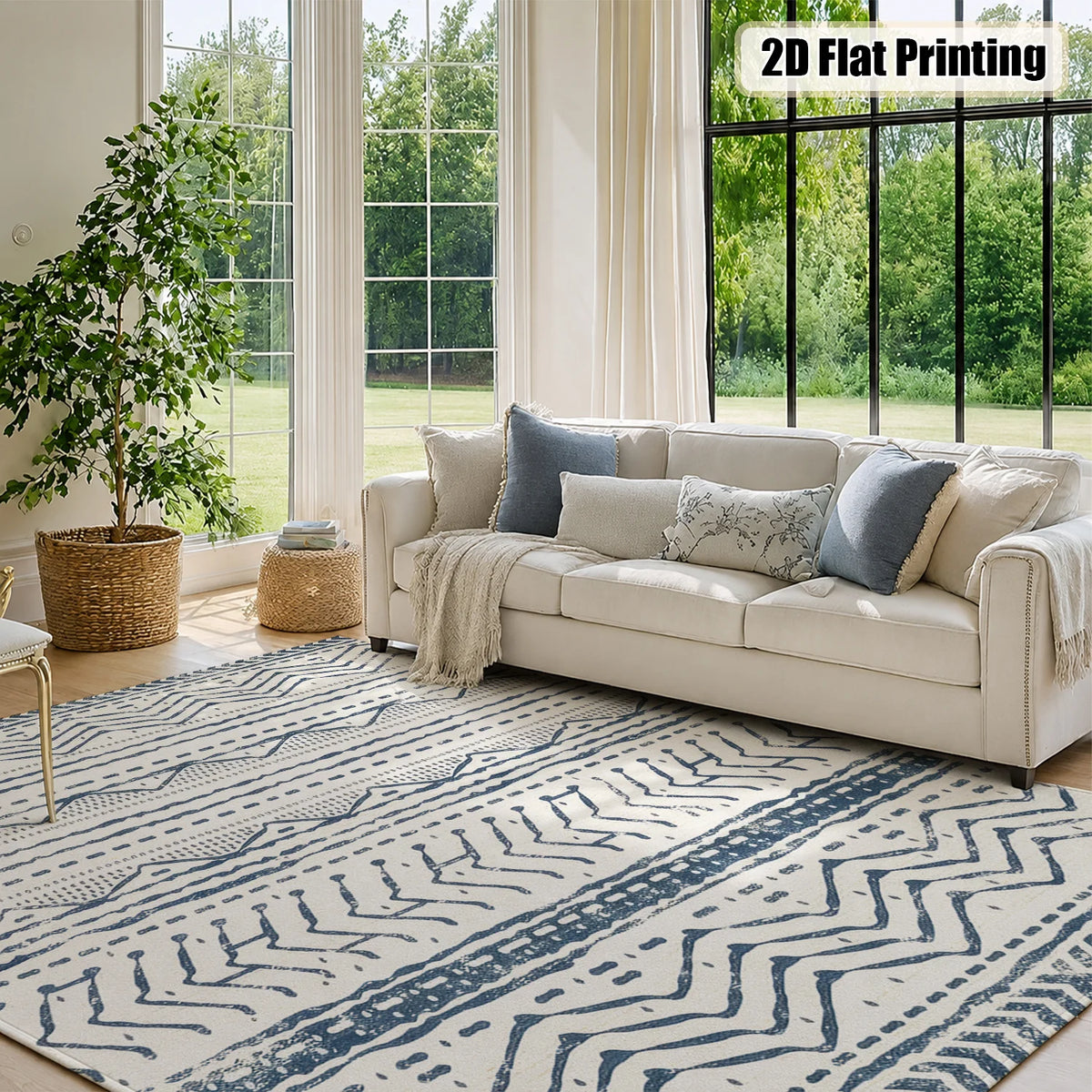 Washable Tribal Geometric Indoor Rug With Non Slip Backing