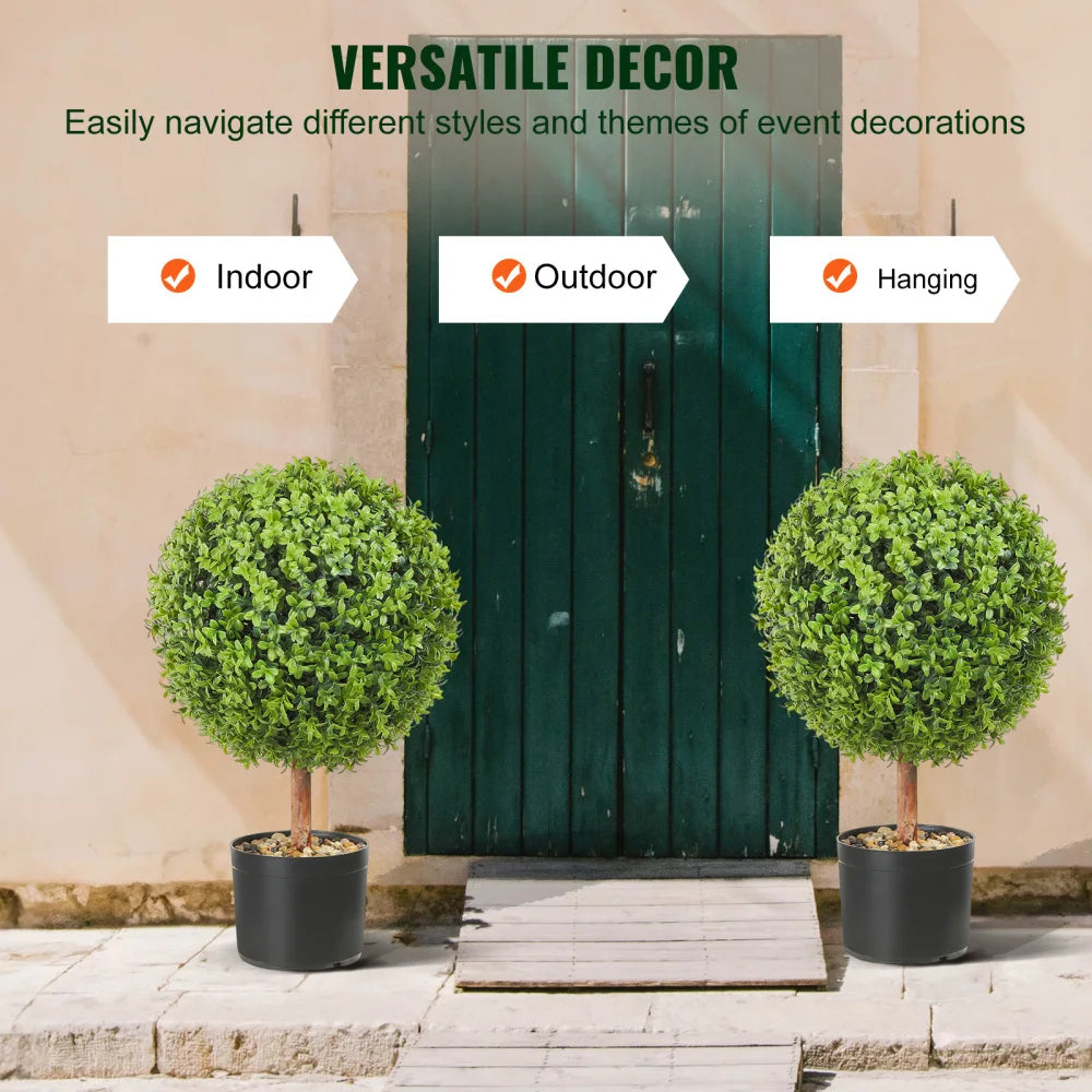 Artificial Boxwood Ball Plants In Pots With Decorative Butterflies
