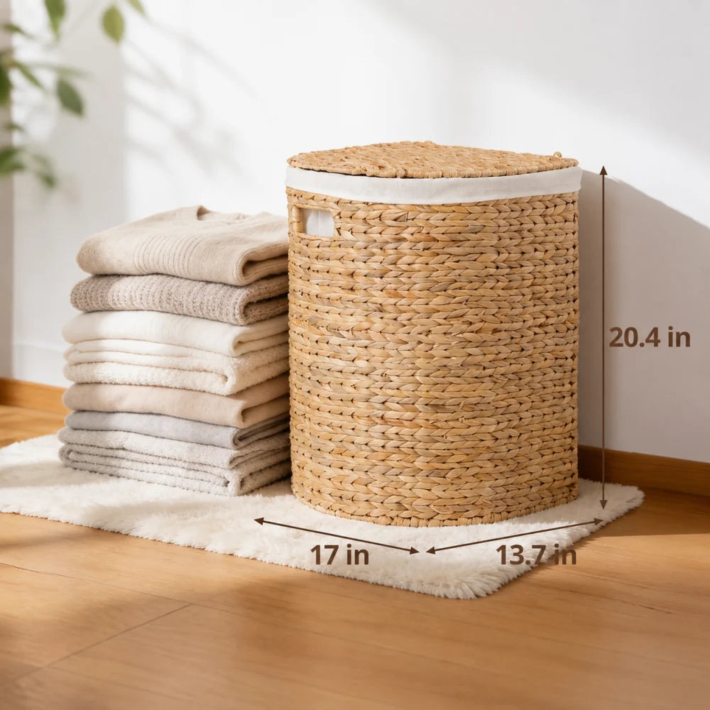 Water Hyacinth Woven Oval Laundry Hamper Storage Basket