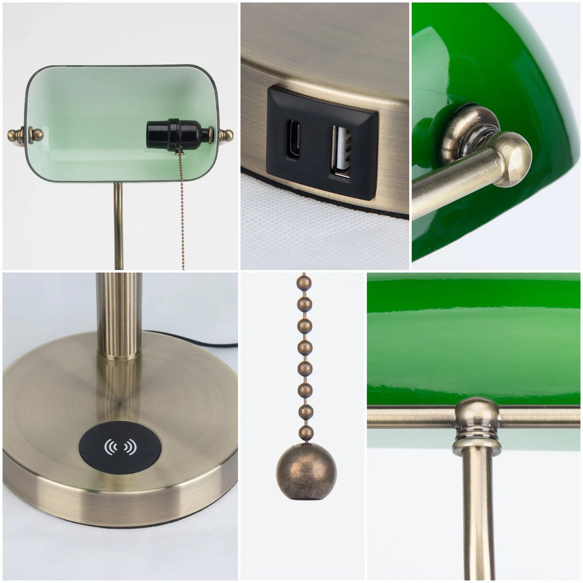 Traditional Banker Desk Lamp With USB Ports And Wireless Charging