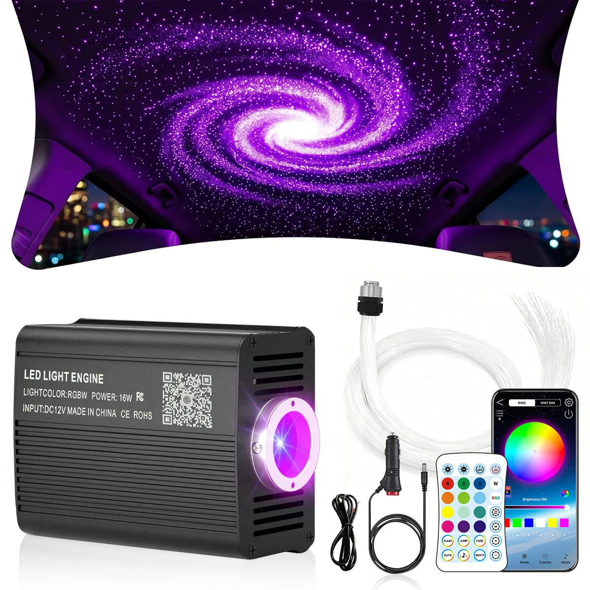 VASTFIRE RGBW Fiber Optic Star Ceiling Light Kit Music Sync