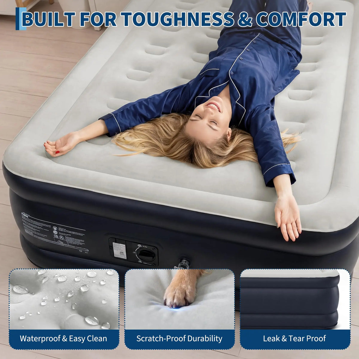 HiMISS Raised Air Mattress With Built In Pump Honeycomb Support