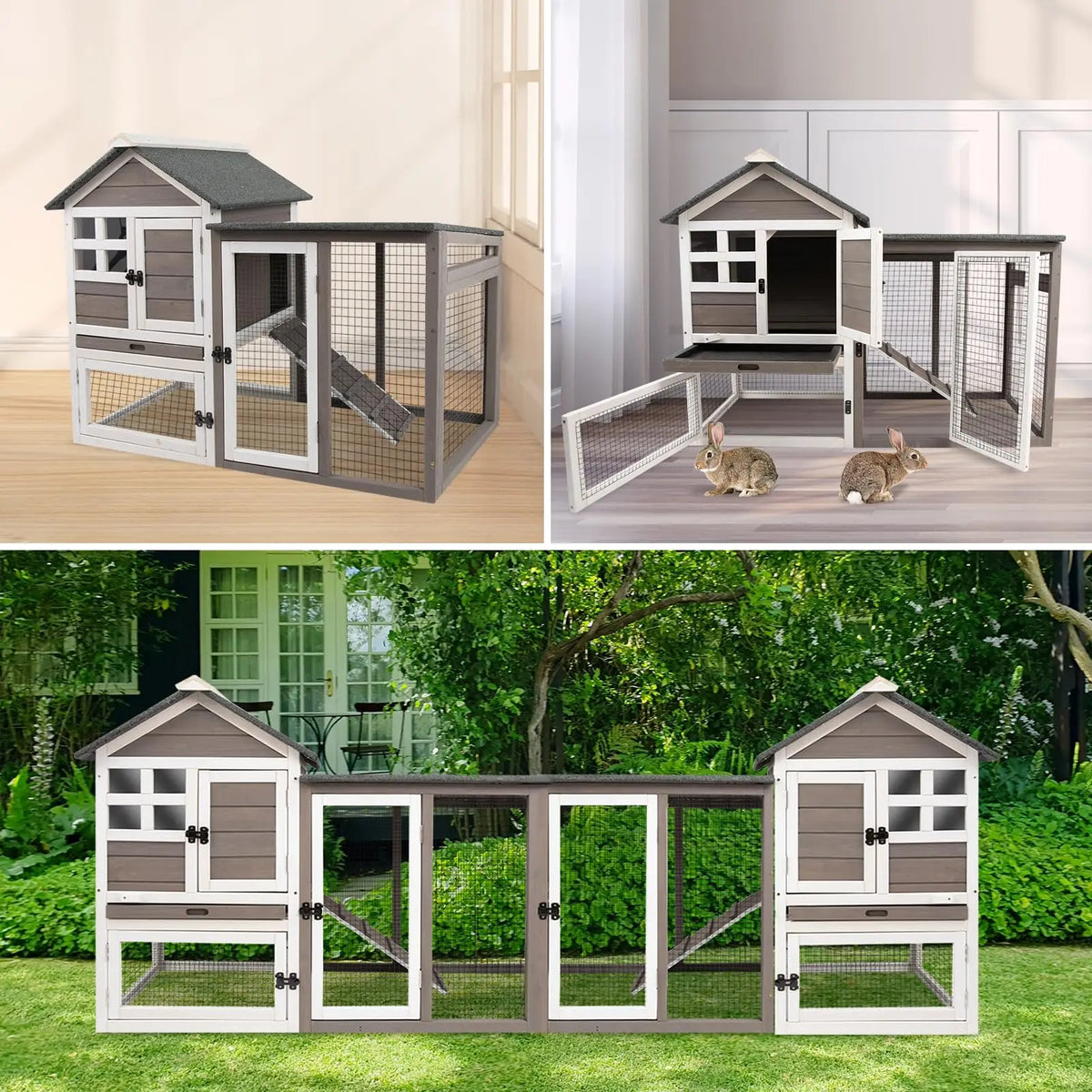 Indoor Outdoor Two Story Rabbit Hutch with Removable Tray