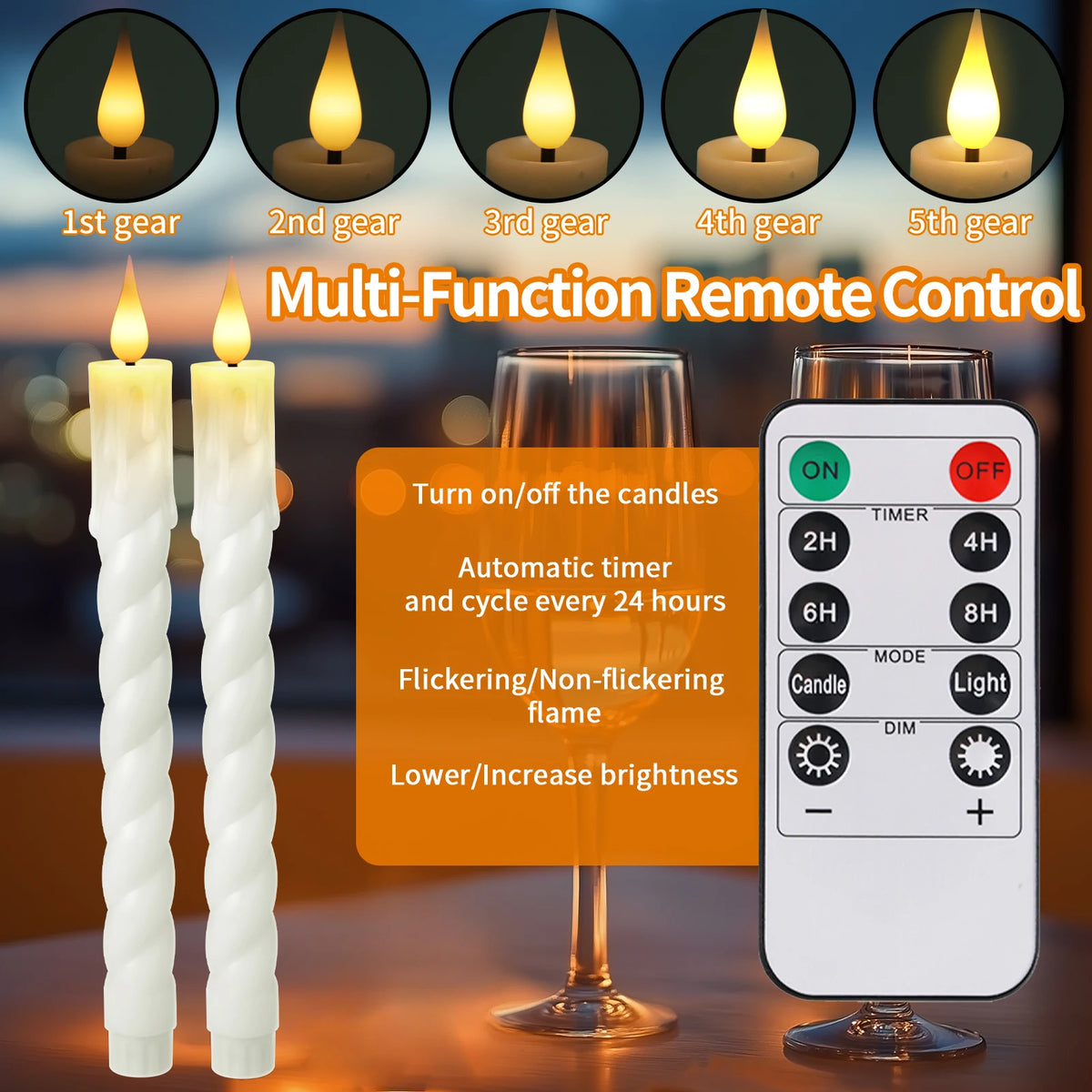 Flickering LED Taper Candles with Remote Timer&Lamp Holder 3D Flame Window Candle Candlestick for Halloween Christmas Home Decor