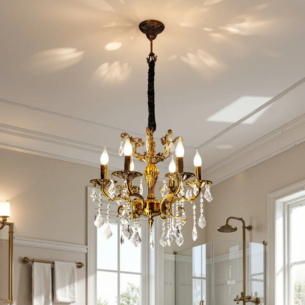 Vintage Crystal Chandelier Ceiling Light Pendant Fixture With Bulbs