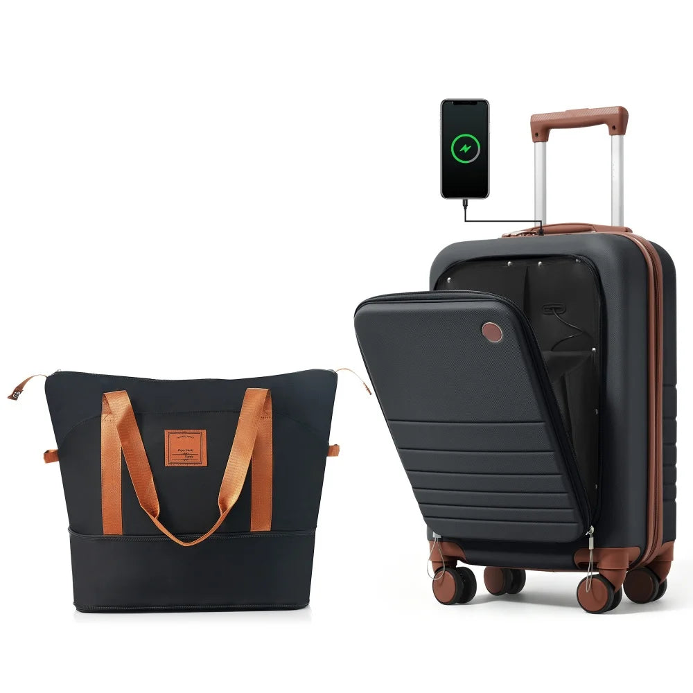 Expandable Carry On Luggage Travel Bag Set With USB Port