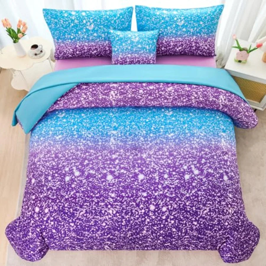 Girls Galaxy Starry Comforter Bedding Set With Matching Pillowcases