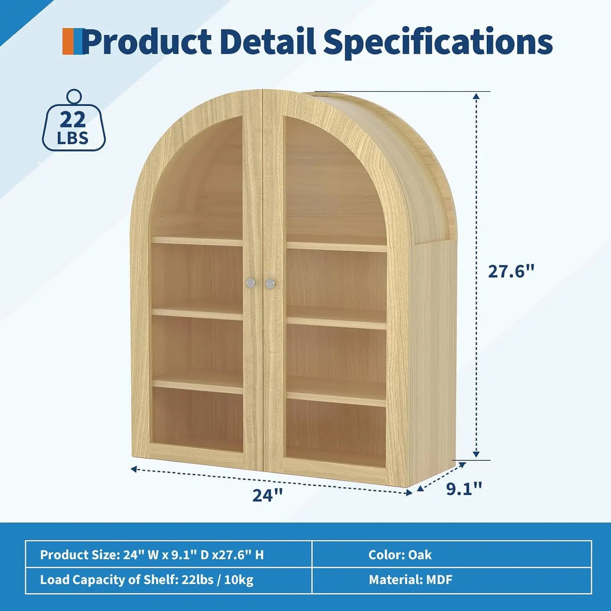 HiMISS Arched Bathroom Wall Cabinet With Adjustable Shelf