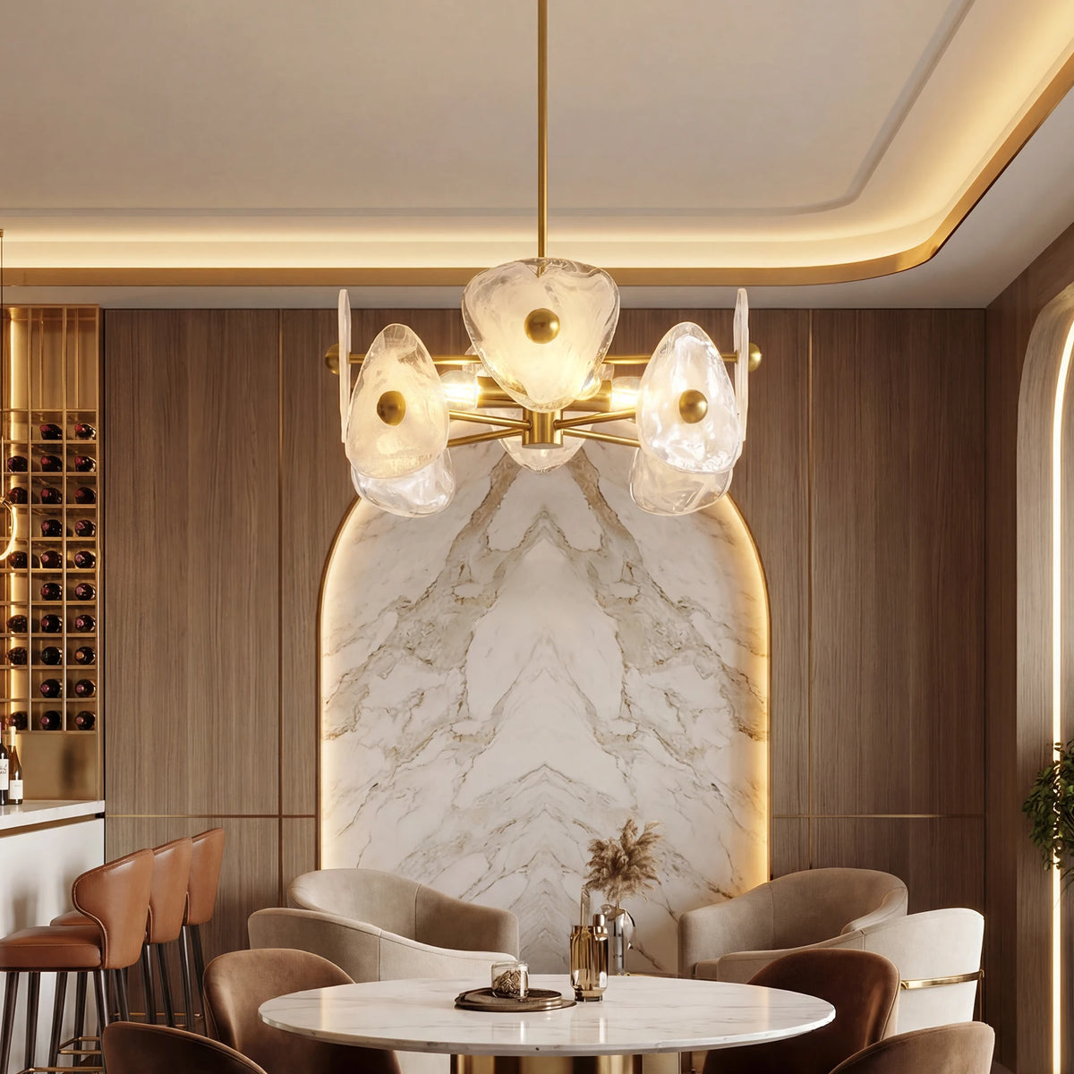 Modern Four Light Glass Led Chandelier Adjustable Hanging Pendant