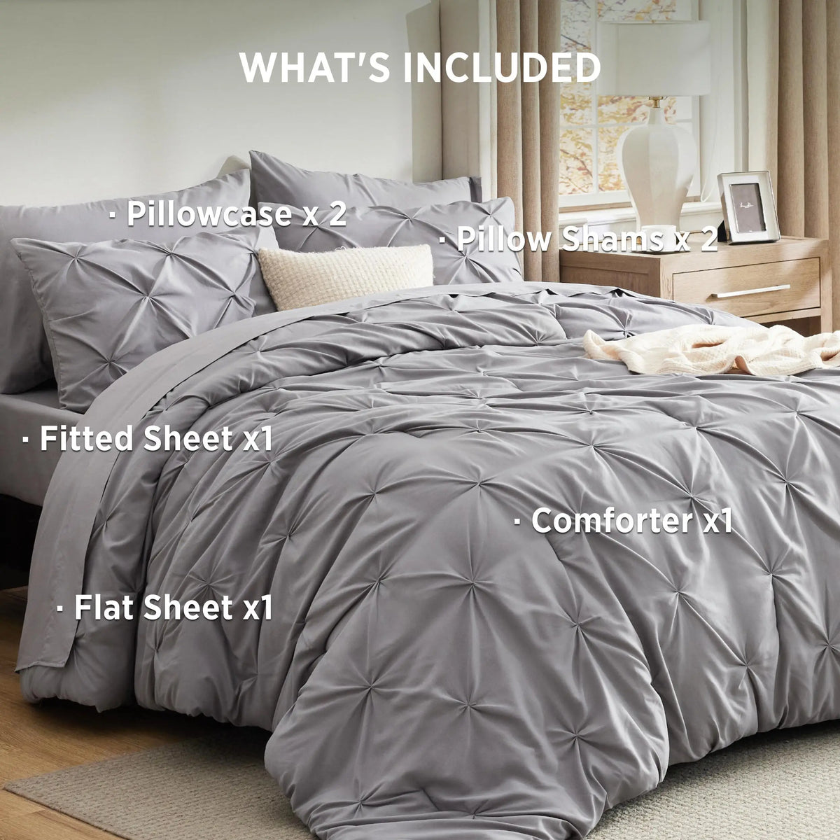 Luxury Pinch Pleat Microfiber Bedding Set With All Season Comforter