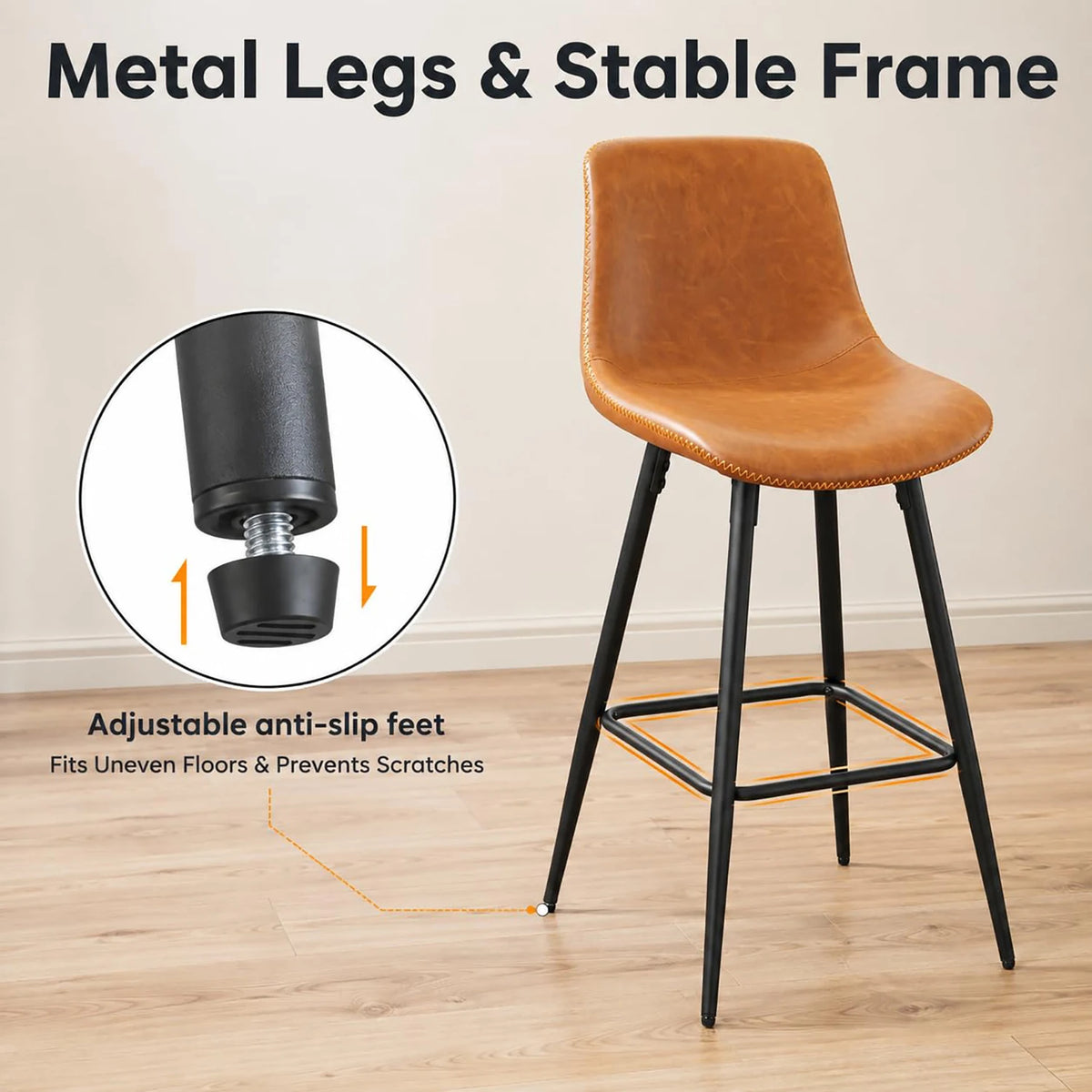 HiMISS Faux Leather Bar Stools With Backs Set Of Four