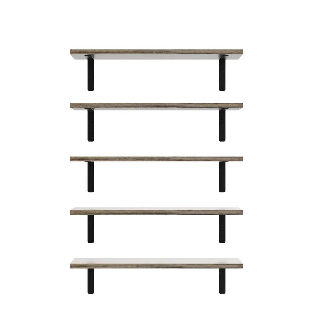 Rustic Floating Wall Shelves With Metal Guardrails Set Of Five