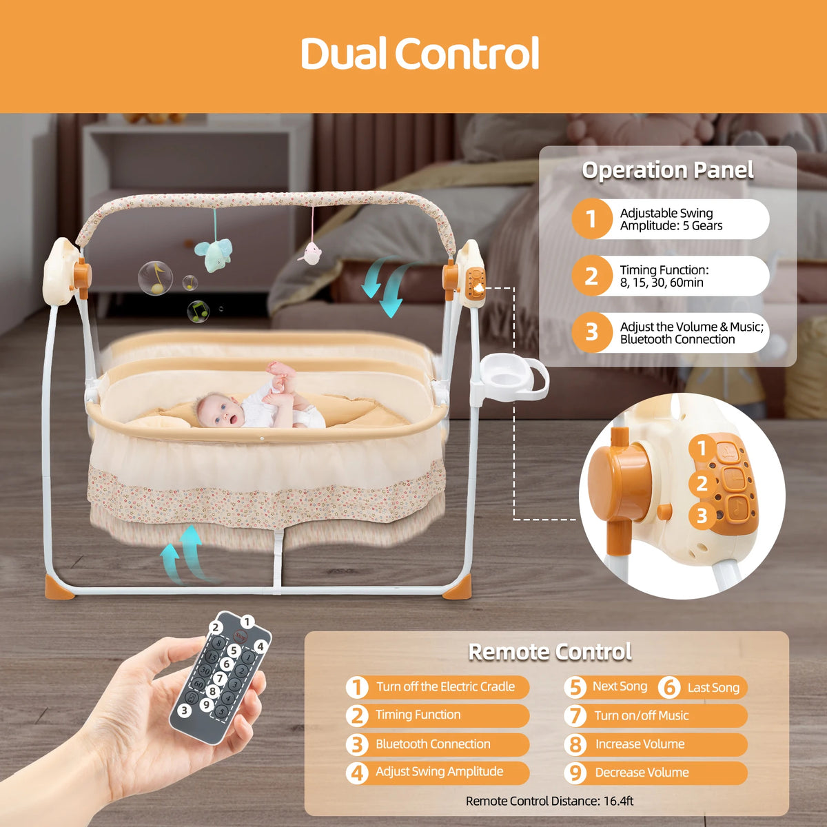 Automatic Electric Baby Crib Cradle With Remote Control And Music