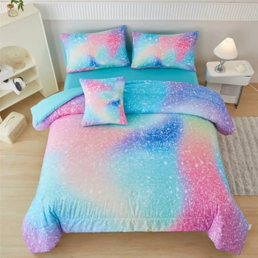 Girls Galaxy Glitter Comforter Set With Coordinated Bedding Accessories
