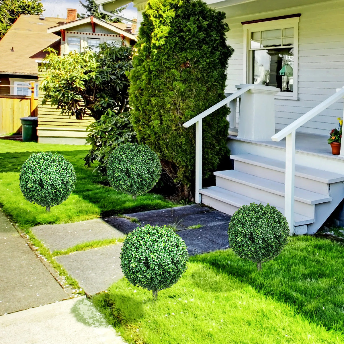HOMCOM Artificial Boxwood Topiary Balls With Integrated Ground Stakes