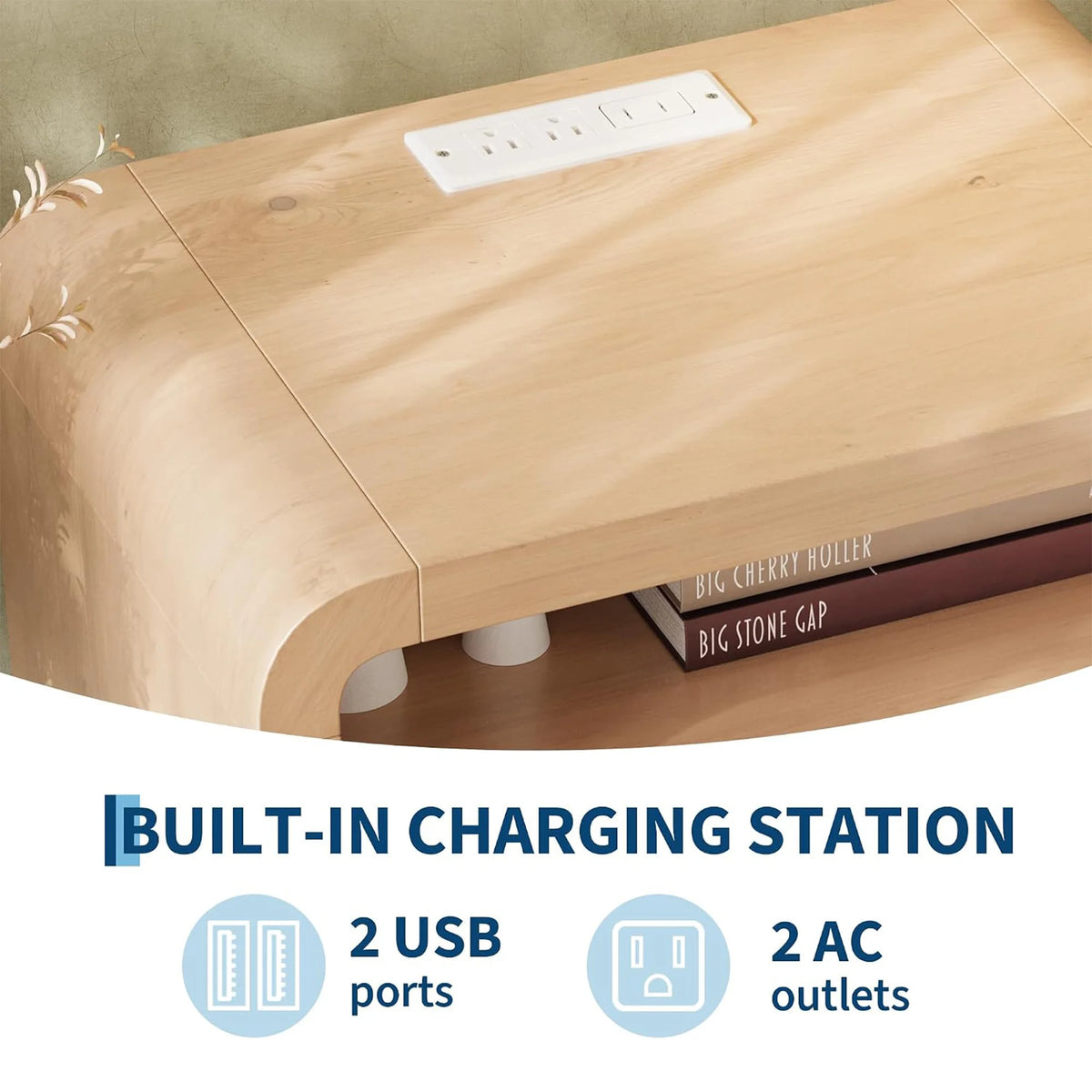 HiMISS Charging Nightstand With Two Drawers USB Ports And Outlets