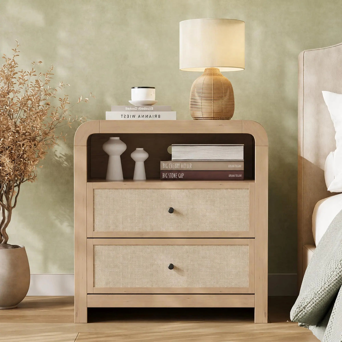 HiMISS Charging Nightstand With Two Drawers USB Ports And Outlets