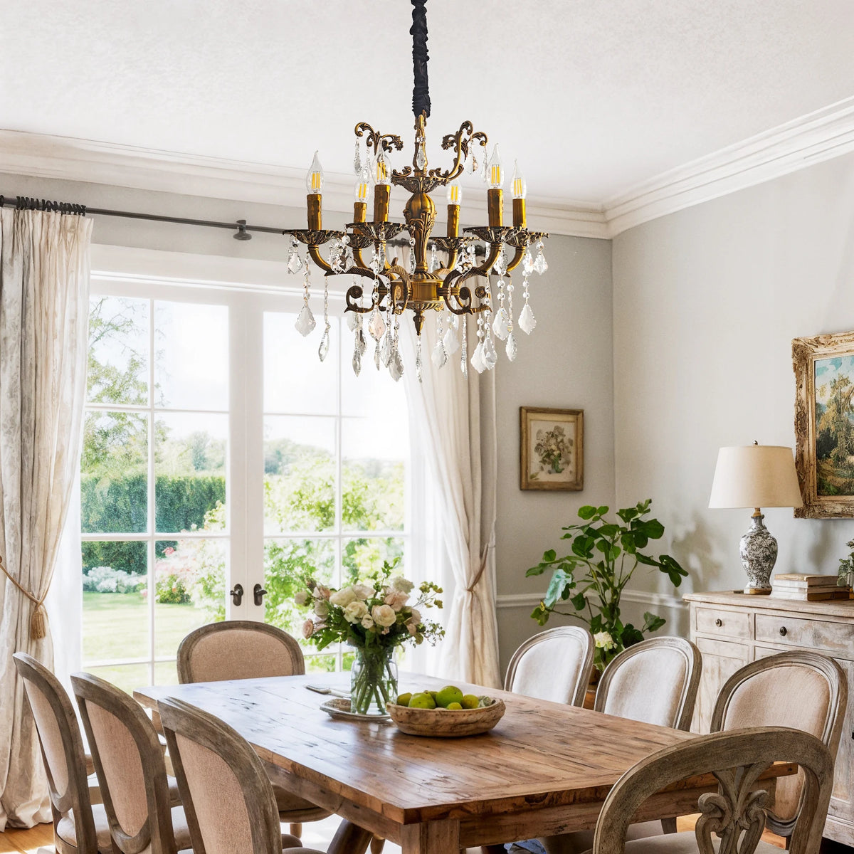 Vintage Crystal Chandelier Ceiling Light Pendant Fixture With Bulbs