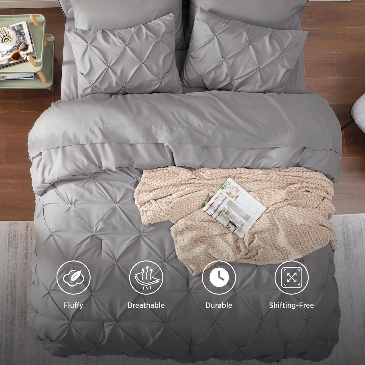 Luxury Pinch Pleat Microfiber Bedding Set With All Season Comforter