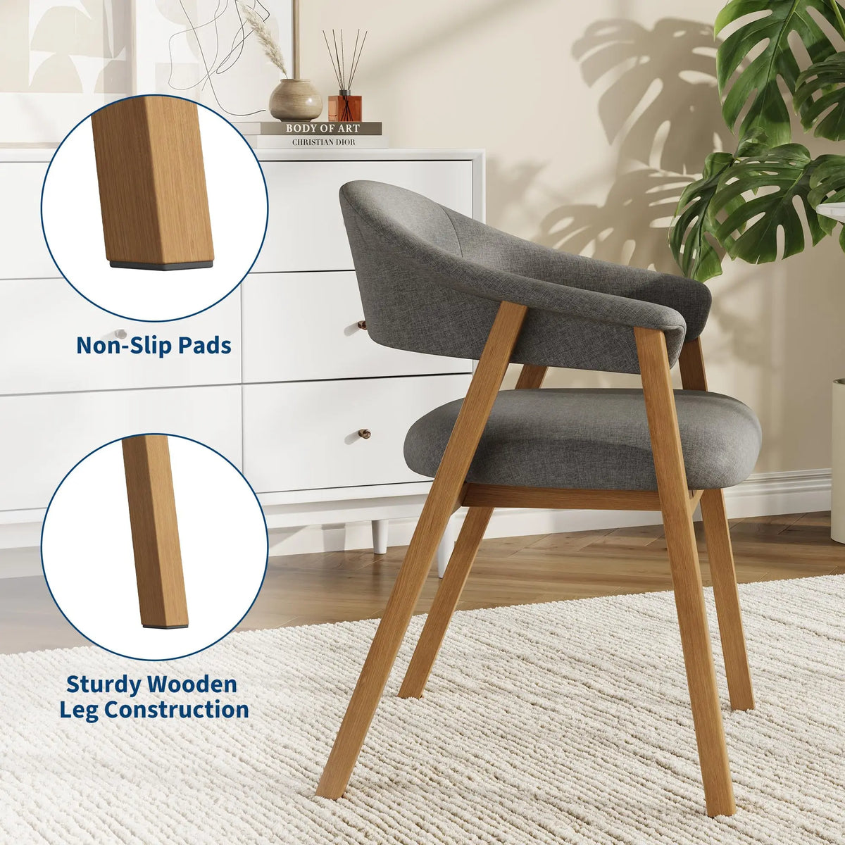 HiMISS Modern Barrel Dining Chairs With Arms And Wood Legs