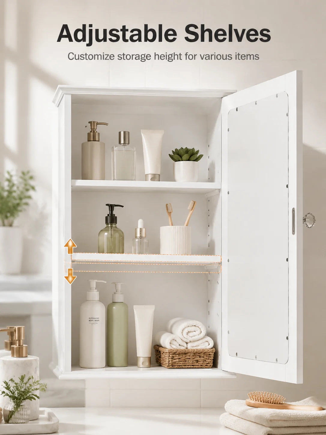 Mirrored Medicine Cabinet With Adjustable Shelves And Locking Door