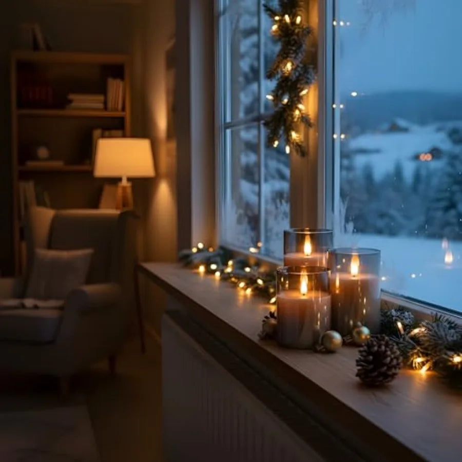 Glass Flameless Pillar Candles With Led Flickering Flames And Remote Timer