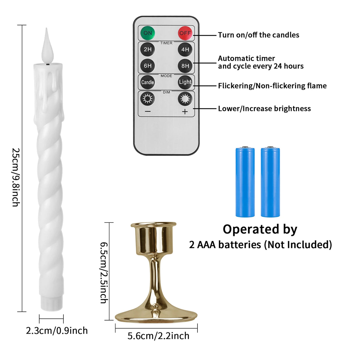 Flickering LED Taper Candles with Remote Timer&Lamp Holder 3D Flame Window Candle Candlestick for Halloween Christmas Home Decor