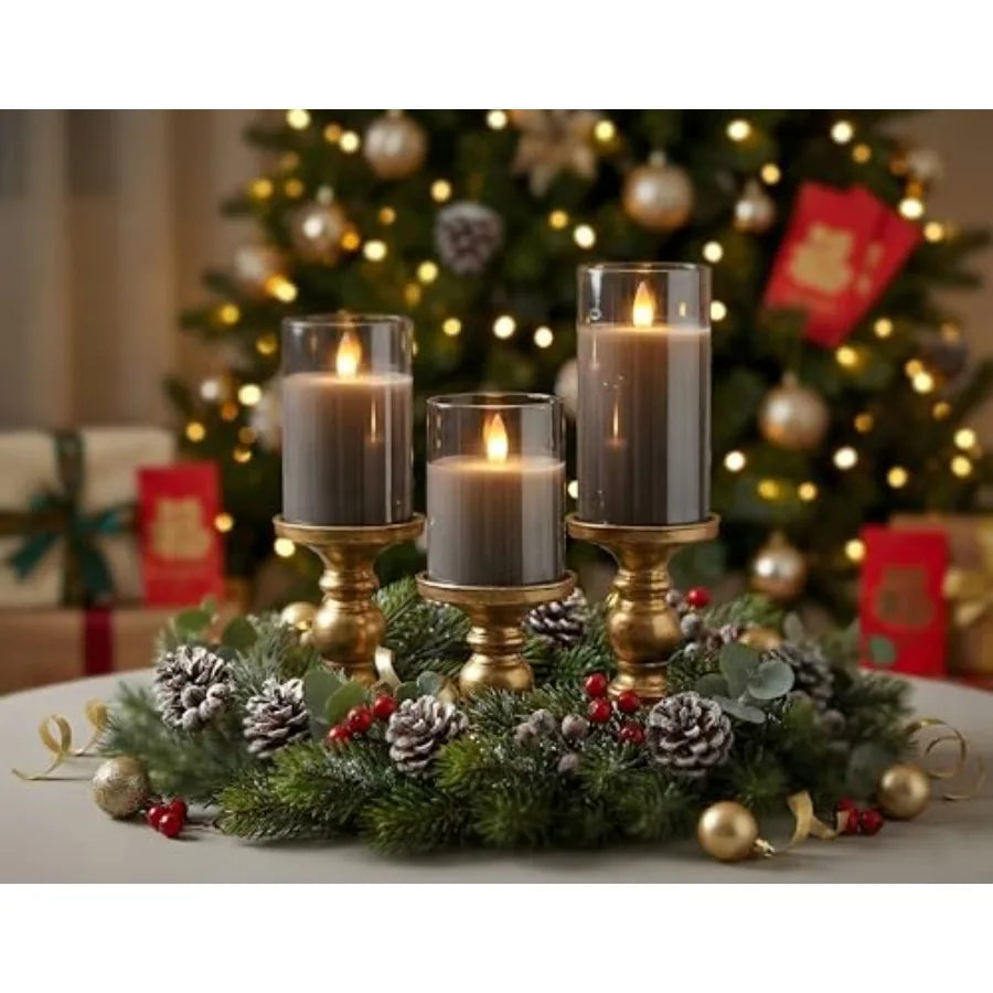 Glass Flameless Pillar Candles With Led Flickering Flames And Remote Timer