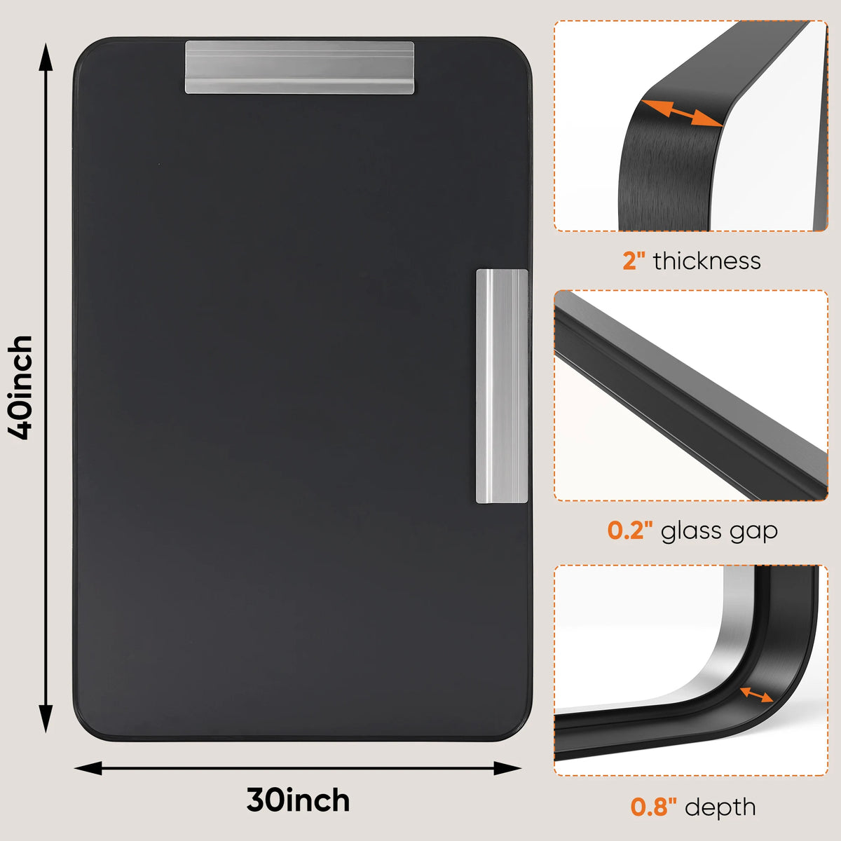 JHK Matte Metal Framed Bathroom Wall Tempered Mirror