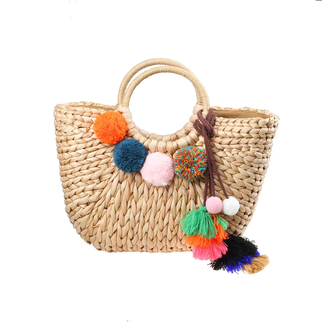 YYW Handmade Woven Straw Beach Bucket Tote Bag For Women