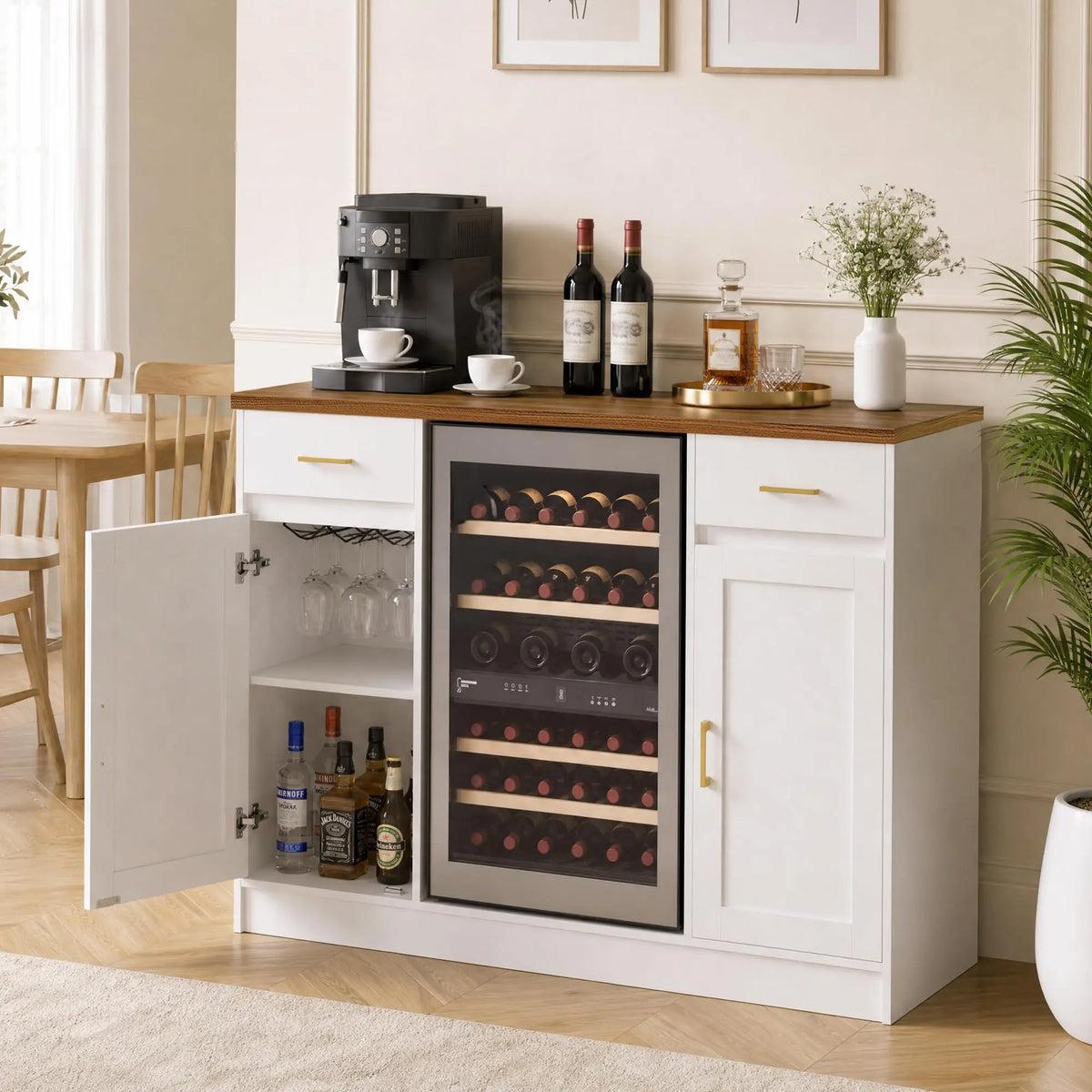 HiMISS Coffee Bar Cabinet With Mini Fridge Space And Storage