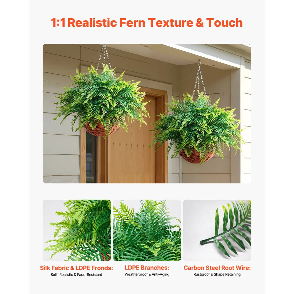 Artificial Hanging Boston Fern Plants Faux Greenery Home Decor