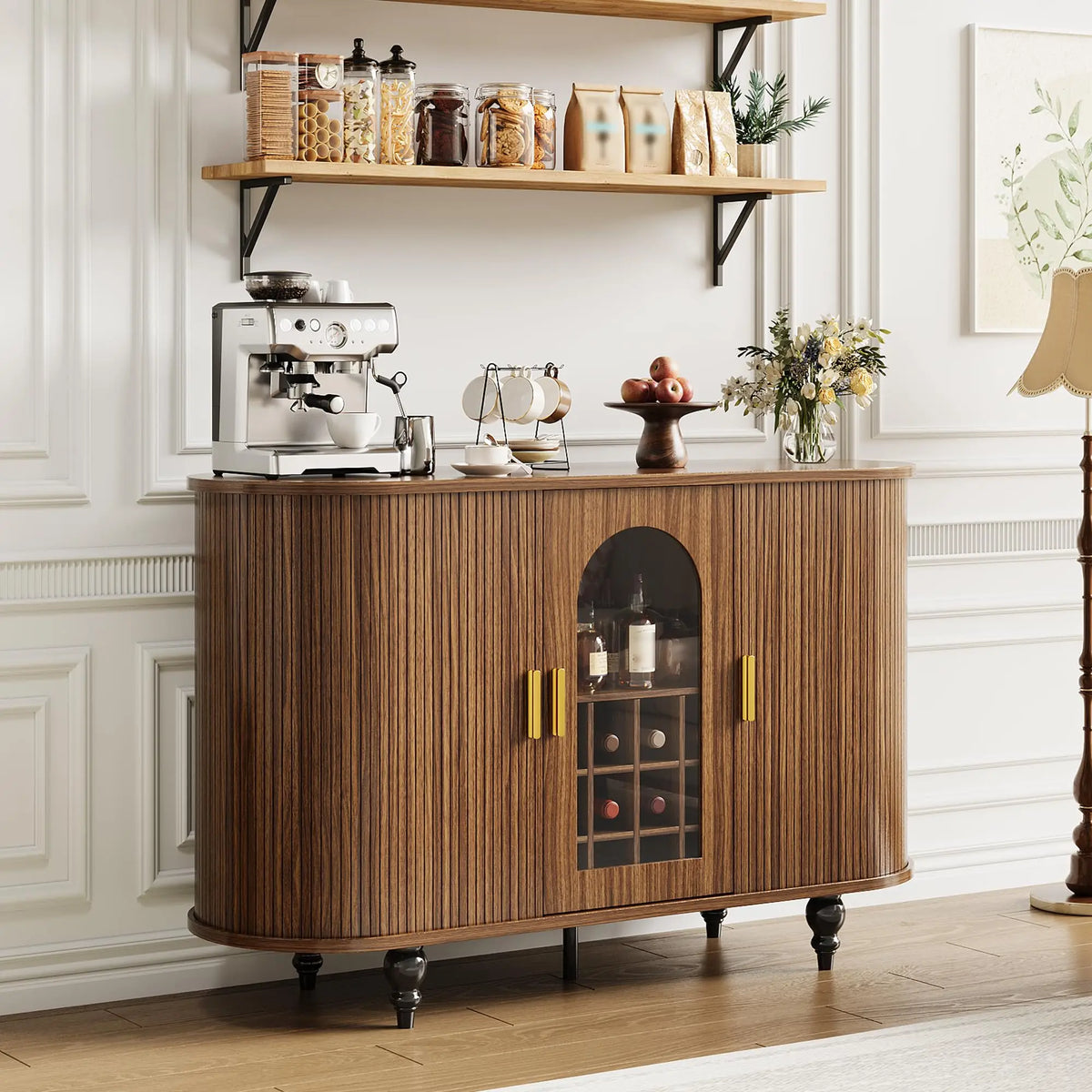 HiMISS Modern Bar Cabinet With Wine Rack And Glass Holder