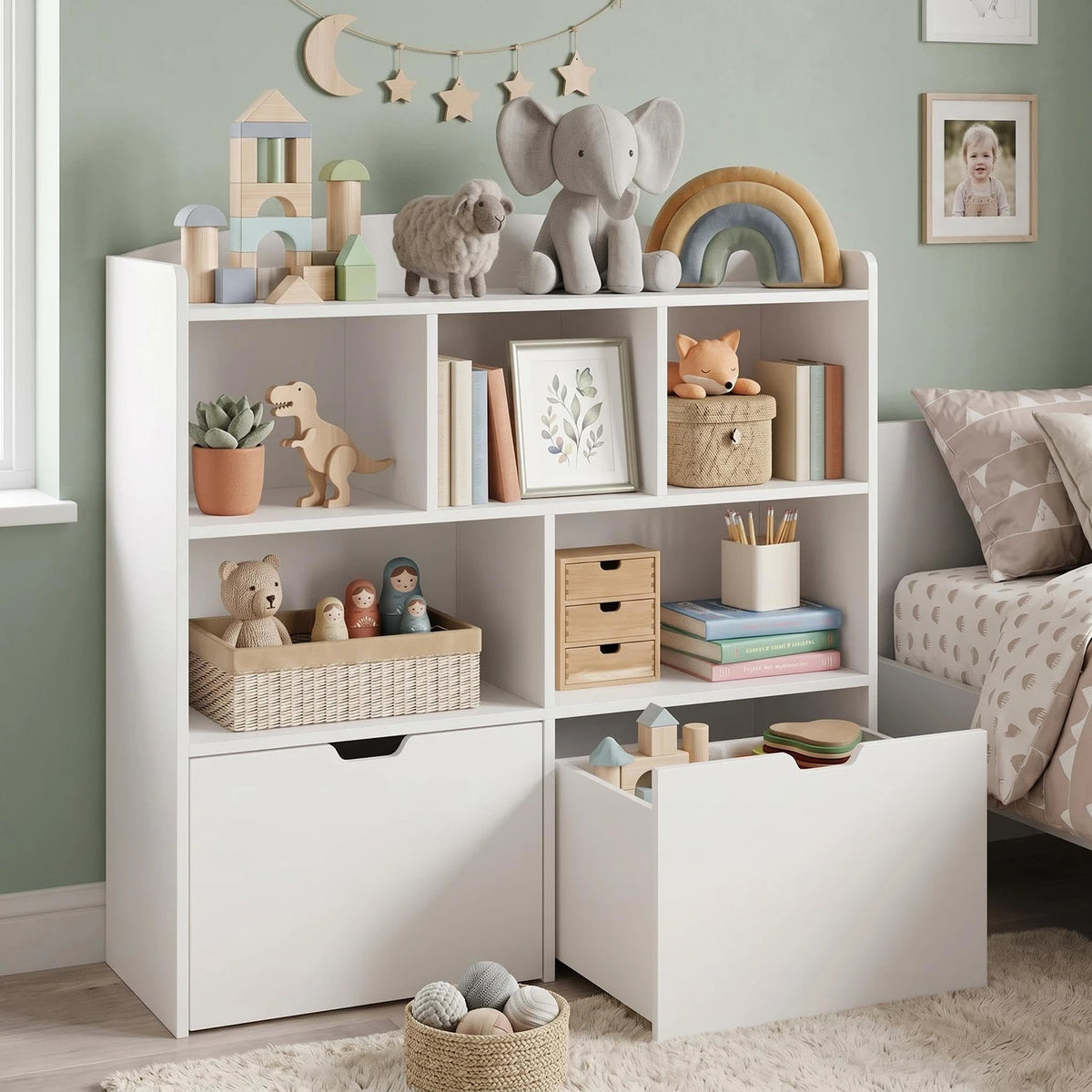 HiMISS Toy Storage Organizer With Rolling Drawers And Open Cubbies