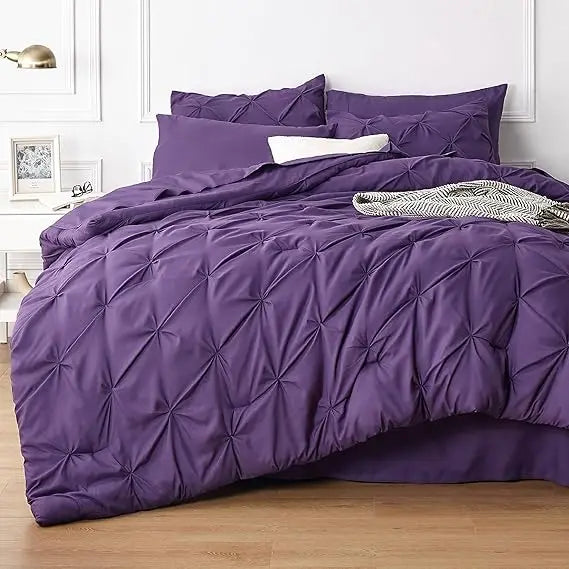 Luxury Pinch Pleat Microfiber Bedding Set With All Season Comforter