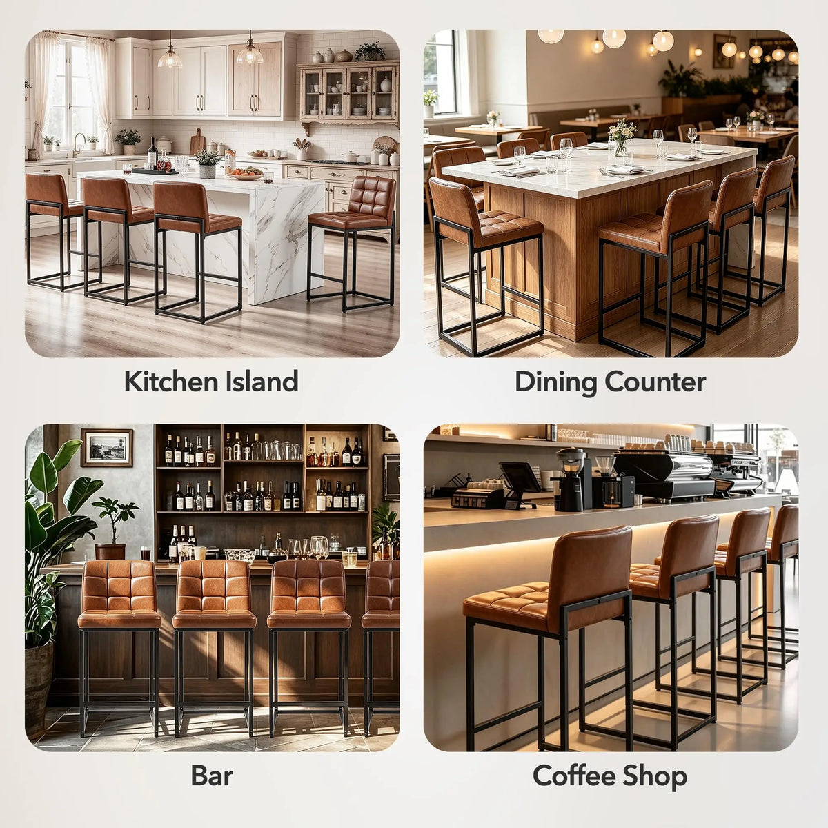 HiMISS Faux Leather Counter Height Bar Stools With Backrests