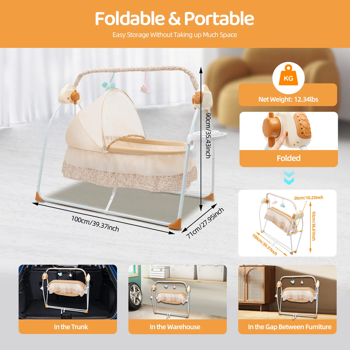 Automatic Electric Baby Crib Cradle With Remote Control And Music